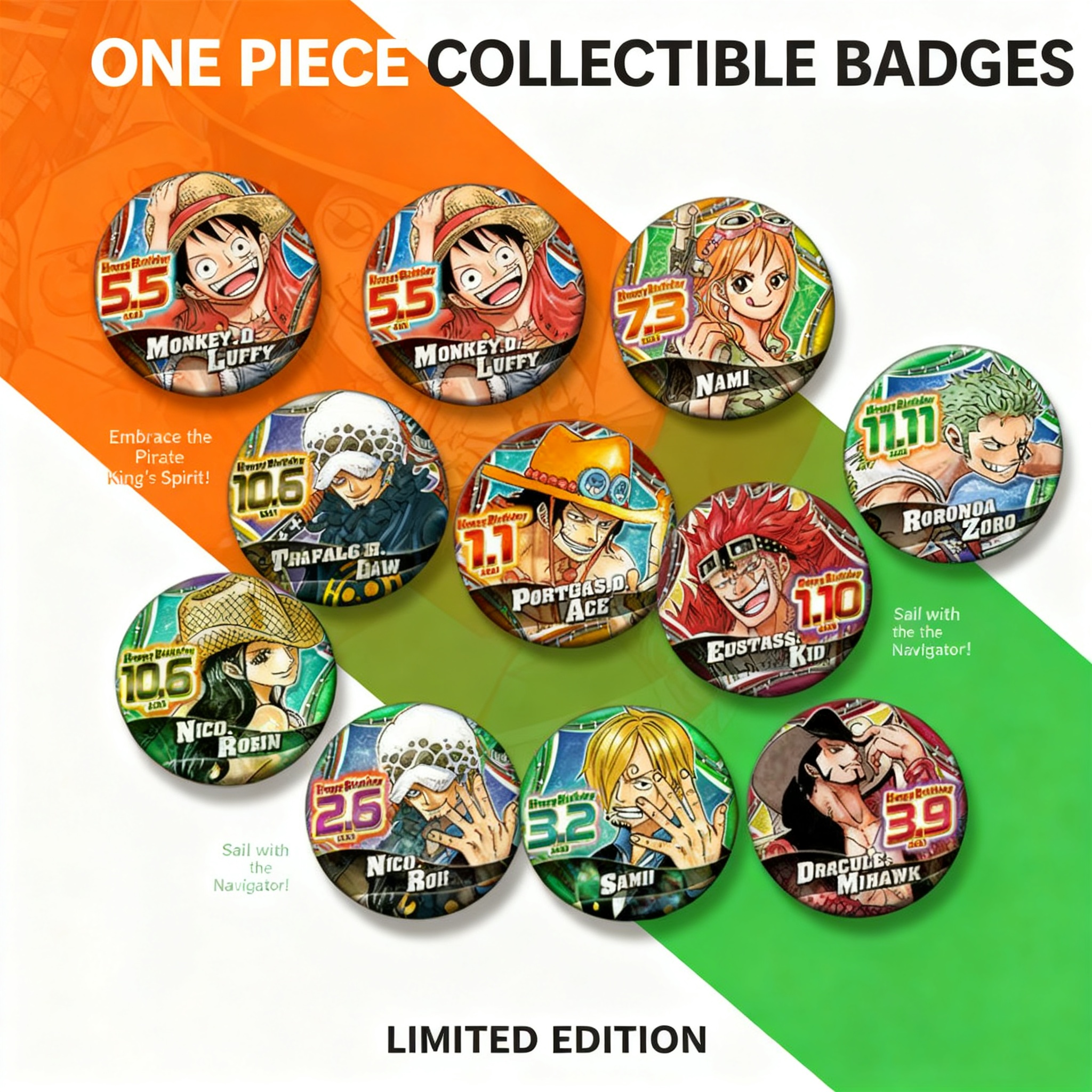 One Piece Anime Badge Set Luff - Anime Convention Merchandise avaliação e preço